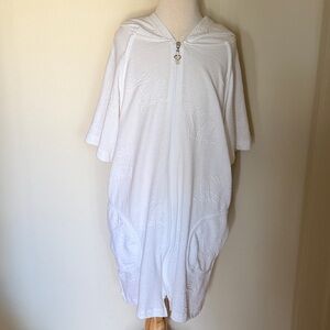 EUC~Vintage Woman’s Large Dotti White Hooded Zip-Up Beach Embellished Cover Up